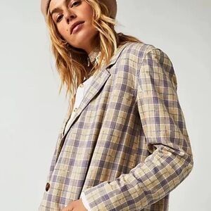 Free People Plaid Beckett Boyfriend Blazer - Lilac - Sz. L